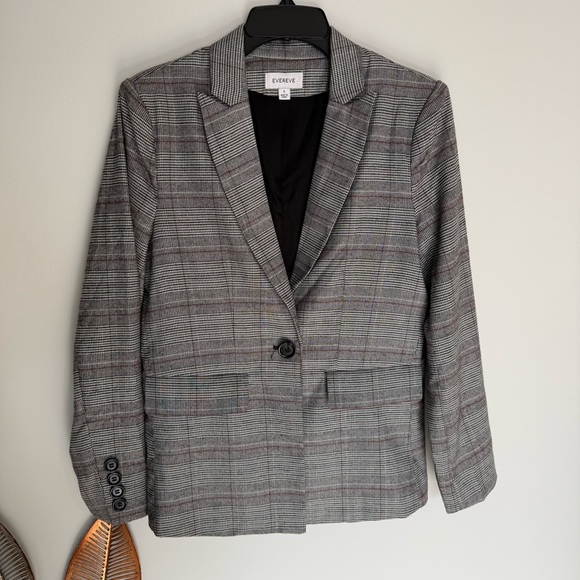 Evereve Plaid One Button Blazer - Picture 2 of 8